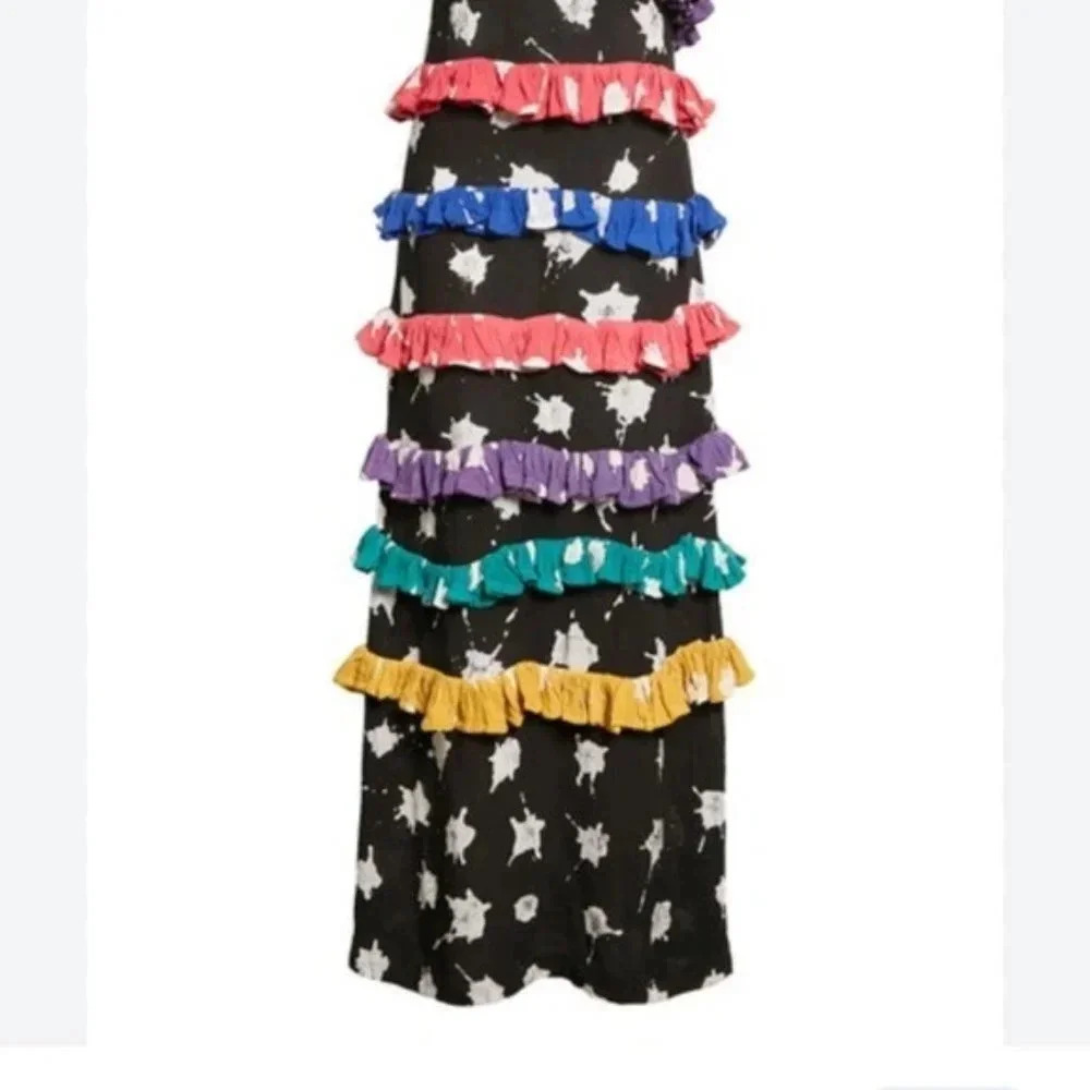 BUSAYO Ropo Splatter Print Tiered Ruffle Maxi Dress Black Size M NWT - Picture 5 of 15